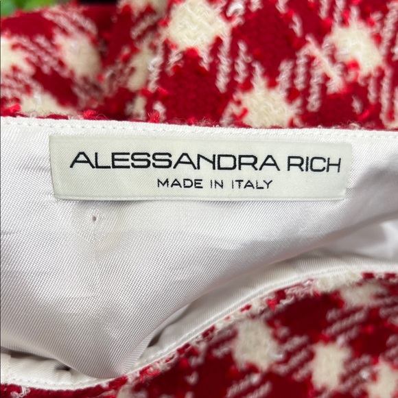 Alessandra Rich Plaid Tweed Red White Checked Mini Skirt Medium - Picture 7 of 11